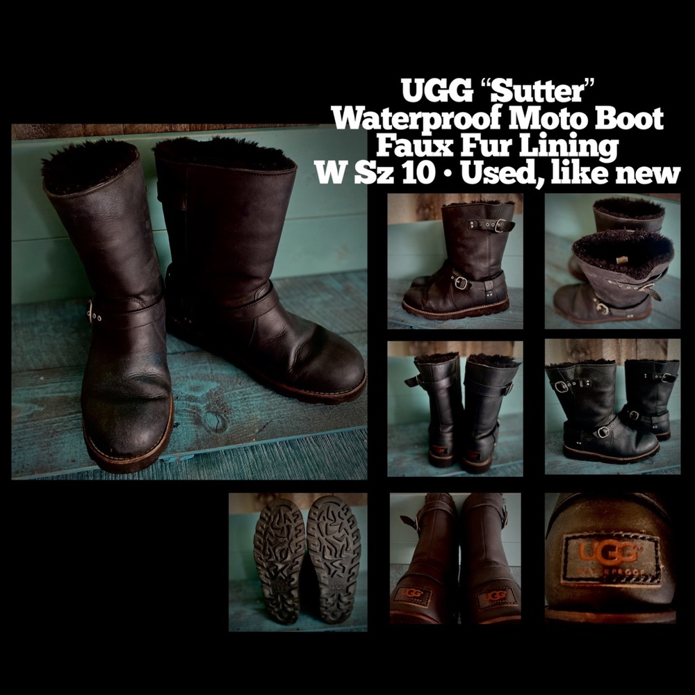 Uggs “Sutter” Moto Boot, W10; Used—Like New, No Box.